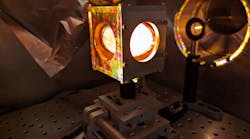 White light from a laser-generated air plasma is incident on the pointing screen of the TAU Systems electron spectrometer.