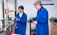 Philippe Guyot-Sionnest (right) and Xingyu Shen in the laboratory at the Gordon Center for Integrative Sciences at the University of Chicago.