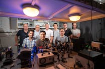 FIGURE 1. Group in the lab: Prof. Elad Koren, Dr. Assael Cohen, Dr. Vladimir Kleiner, Chieh-li Liu, Prof. Erez Hasman, Dr. Kexiu Rong, Dr. Xiaoyang Duan, Vladi Gorovoy, and Dror Reichenberg.