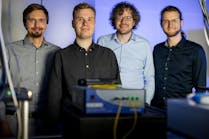 The team in the quantum optics lab: (left to right) Jan Heine, Philip Rübeling, Michael Kues, and Robert Johanning.