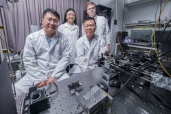 (L-R) Professor Weibo Gao, Dr. Xiaodan Lyu, Professor Liu Zheng, and Ph.D. student Leevi Kallioniemi are part of the NTU Singapore team that found a new way to produce entangled photon pairs with very thin materials.