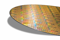 FIGURE 1. TeraPHY optical I/O wafer from GlobalFoundries’ Fotonix monolithic radio-frequency (RF) complementary metal-oxide semiconductor (CMOS) platform.